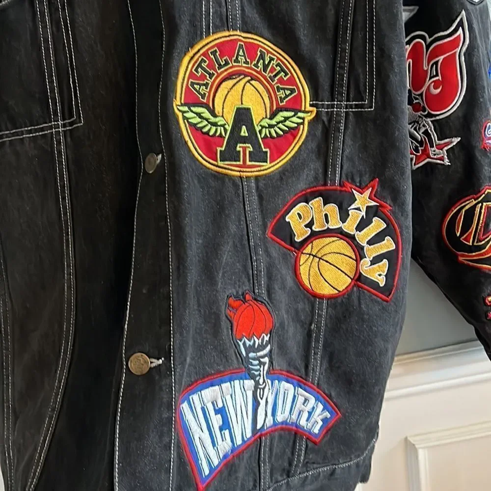 Men’s Regal Wear 2XL Vintage NBA Basketball black denim jean jacket ~ RARE!